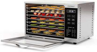COSTWAY Dehydrator with 8 Grid Trays, 620W Dehydrator 30-70°C Temperature Control & 24H Timer, Overheating & Overload Protection, Food Dryer for Fruit, Meat, Vegetables